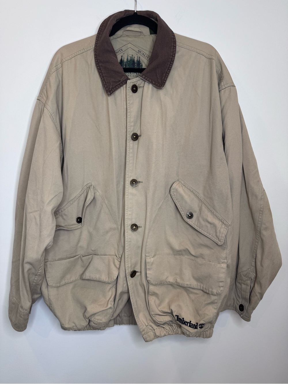 Vintage 1996 Timberland Rugged barn Jacket Beige Canvas Utility Coat pocket - Picture 2 of 15